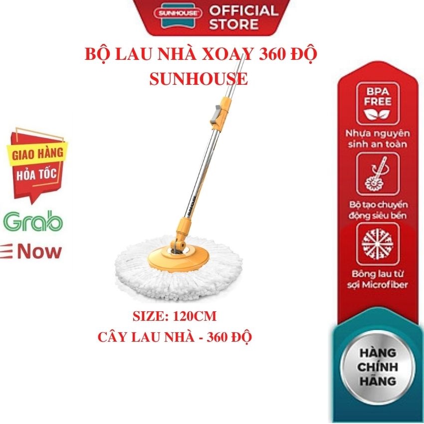 Cây lau nhà thông minh mẫu 2021 bộ xoay 360 độ SUNHOUSE KS-CL260PG-KS-CL260PO-2022 vàng xanh chổi lau nhà  tự vắt