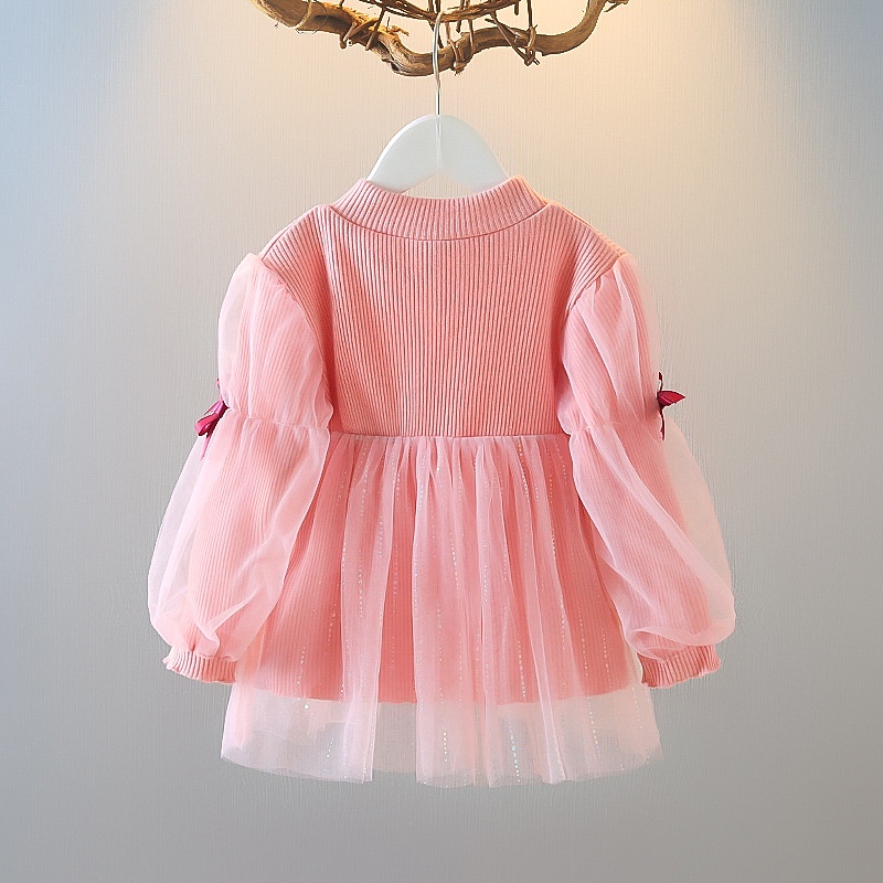 Đầm Công Chúa Tay Dài Phồng Bằng Vải Gauze Cổ Thuyền Có Nơ Cho Bé Gái 0-4 Tuổi