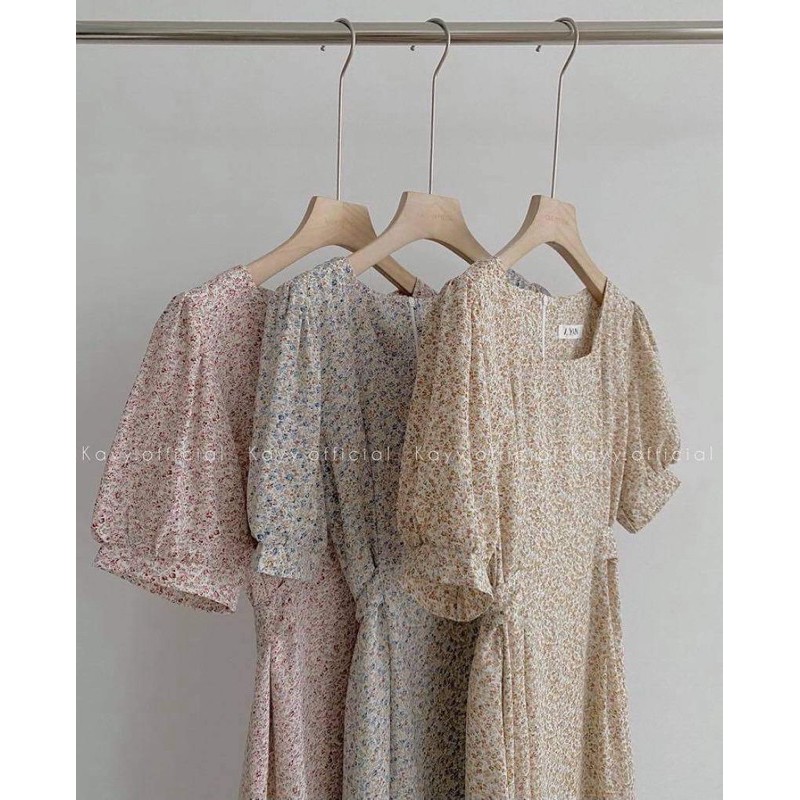 Váy hoa nhí cổ vuông trơn cộc tay 3 màu mới về (hình thật/sẵn) | BigBuy360 - bigbuy360.vn