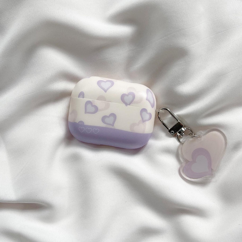 Vỏ Bảo Vệ Hộp Sạc Tai Nghe AirPods 1 2 pro 3 2021 gen3 Bluetooth Không Dây Chất Liệu Silicon Tpu Mềm Trái Tim Tím Hồng Phối Mặt Móc