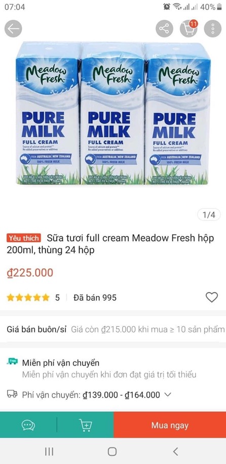 Sữa tươi meadow fresh - full cream
