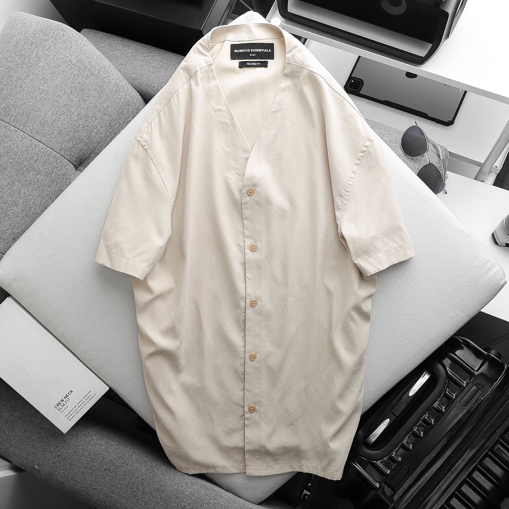 Áo Sơ Mi Nam Ngắn Tay Trơn Cổ Trụ, Vải Giả Da Lộn, 04 Màu, Form Relaxed Fit SMNO0061 160STORE | BigBuy360 - bigbuy360.vn