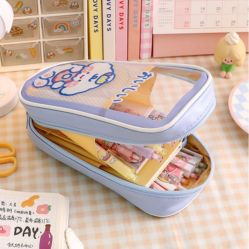 Túi Đựng Bút Chì Kẻ Sọc Màu Cầu Vồng Trong Suốt Có Khóa Kéo