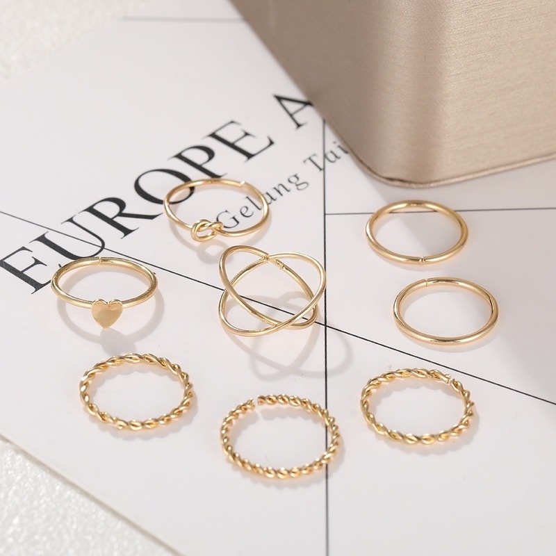 Set nhẫn đeo ngón tay 17KM thiết kế ngọc trai trái tim bươm bướm điều chỉnh được kích thước thời trang dành cho nữ