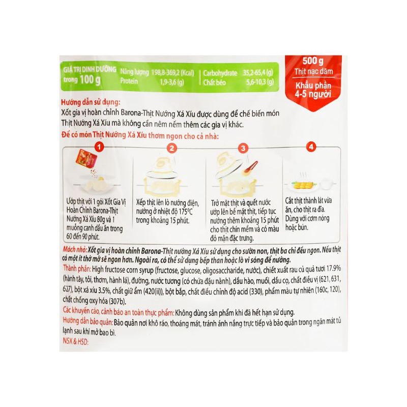 Xốt gia vị hoàn chỉnh ướp thịt nướng xá xíu Barona gói 80g