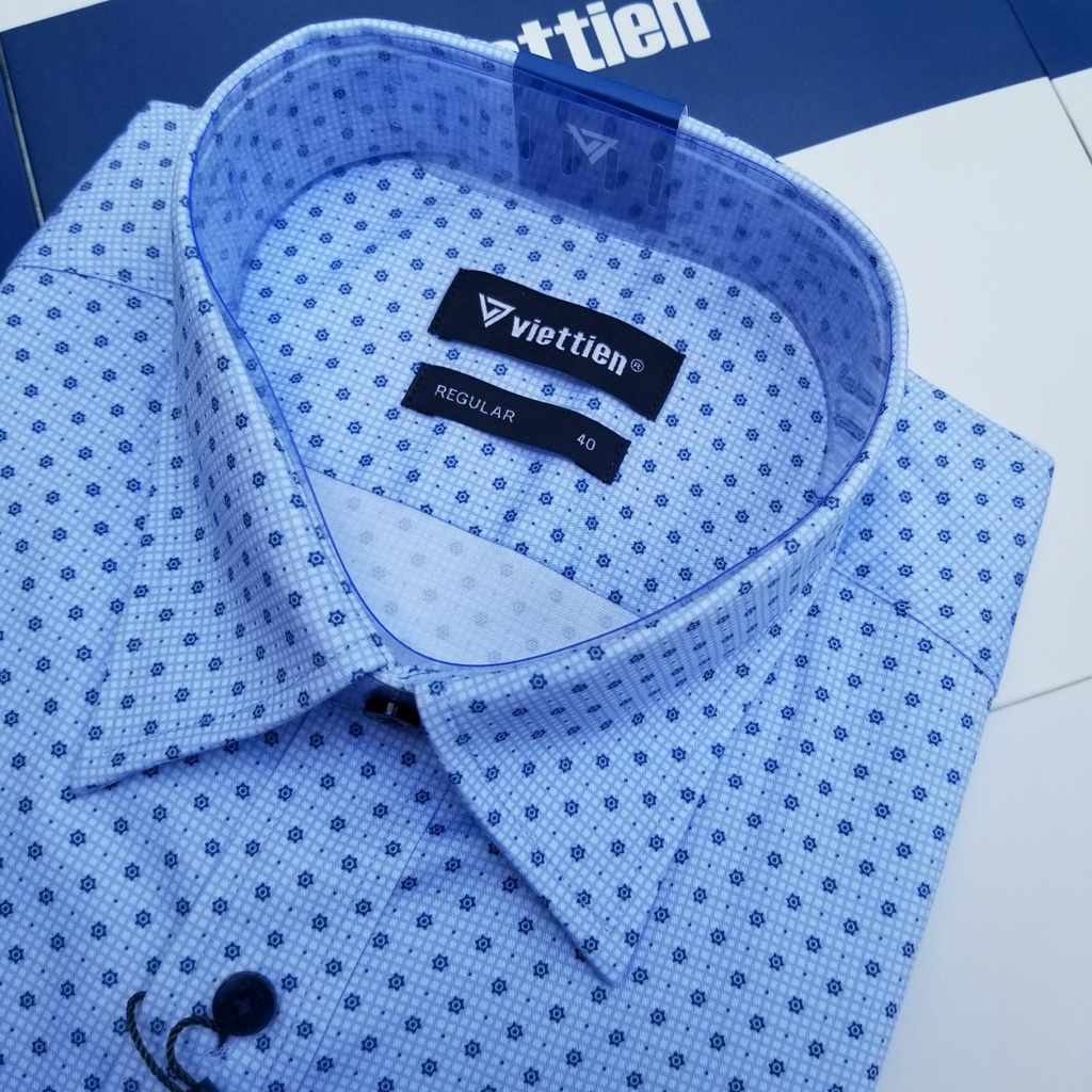 Aó sơ mi nam Việt Tiến dài tay mã 1Q1028NRY chính hãng, cao cấp  - form suông REGULAR - tà bầu , họa tiết .SHOP HỨA