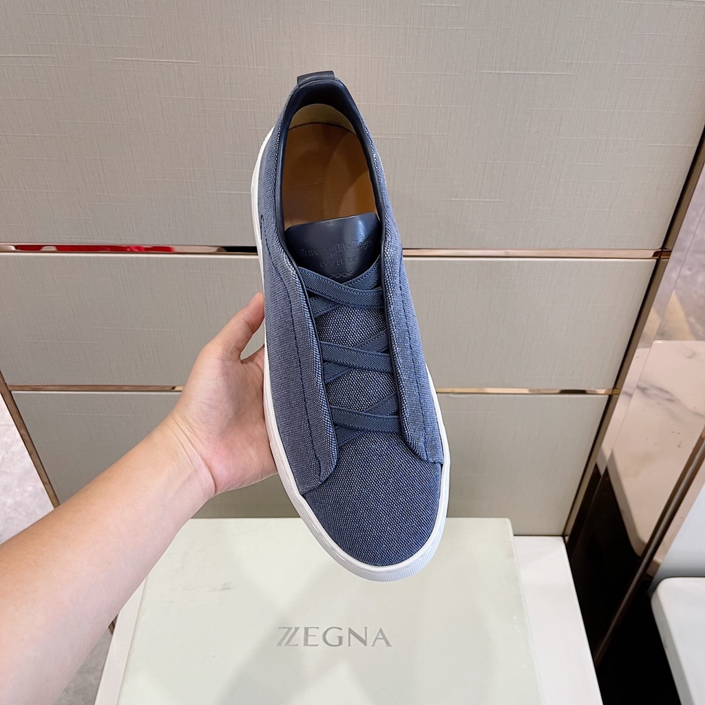 Giày thể thao nam Zegna canvas phối da thật, kiểu dáng đơn giản, tinh tế, thanh lịch