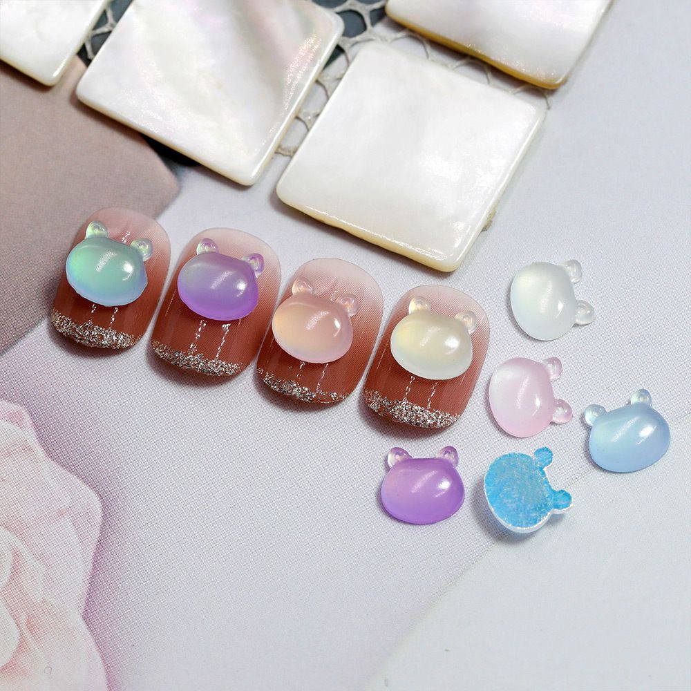 [Hàng mới về] Phụ kiện trang trí móng tay hình đầu thỏ/ gấu 3d màu kẹo trong suốt diy