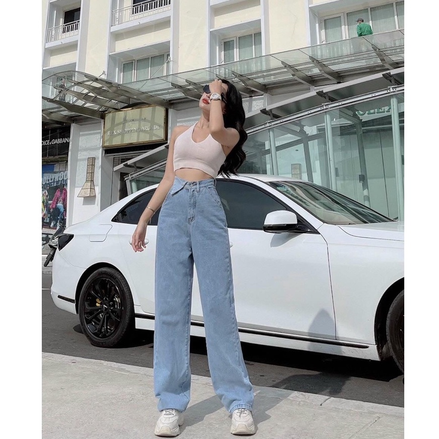 QUẦN JEANS BAGGY ỐNG SUÔNG VẠC CHÉO THỜI TRANG NỮ