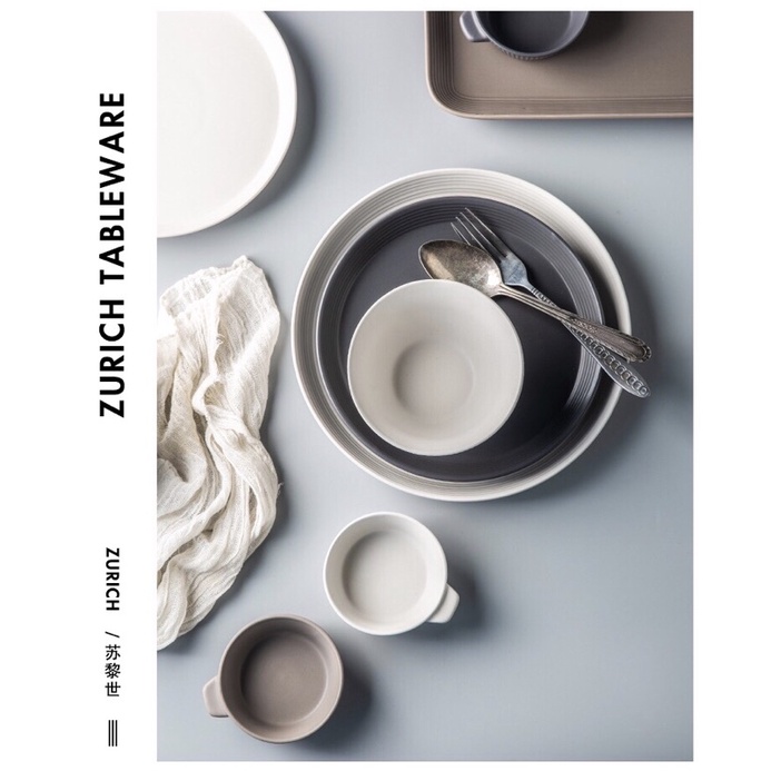 Bộ bát đĩa vân sọc mix màu xám cafe phong cách Bắc Âu sang trọng