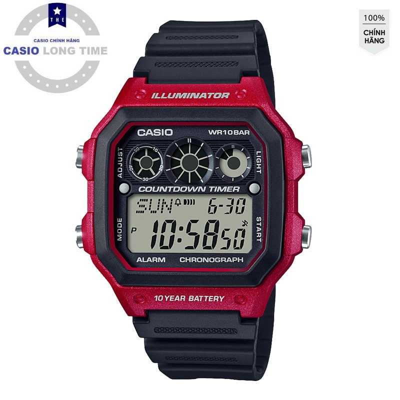 Đồng hồ nam CASIO AE-1300WH-4AVDF Dây nhựa đen - Viền đỏ - Pin 10 năm - Chống nước , bảo hành 12 tháng