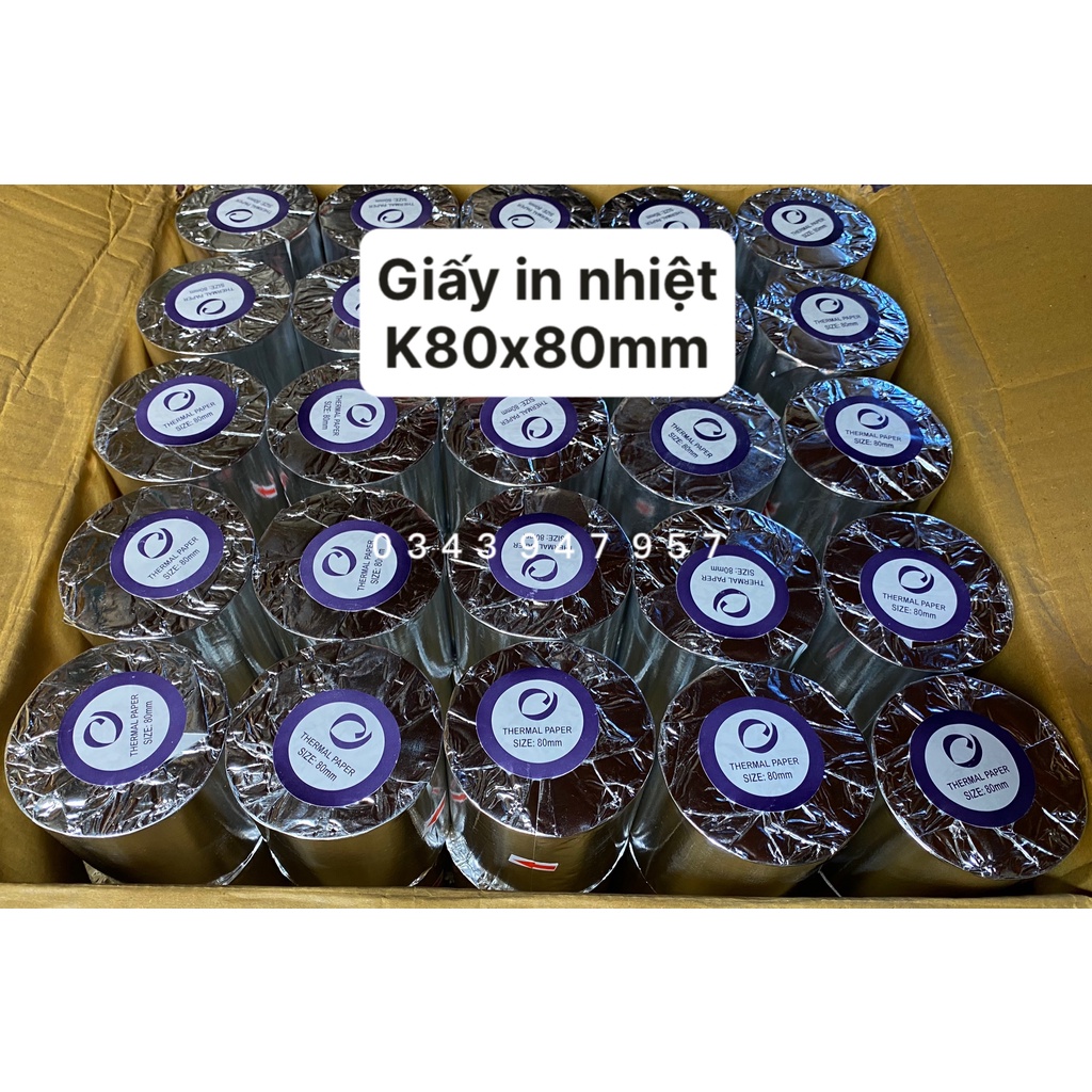 Cuộn giấy in nhiệt K80x80mm, giấy hoá đơn, giấy in bill K80*80 - K80 phi 80 cho máy Ocha, máy POS, máy in nhiệt khổ 80mm