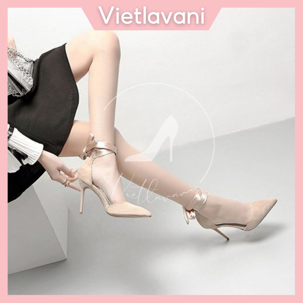 Giày cao gót 8P da lộn buộc nơ cực sang TTC49