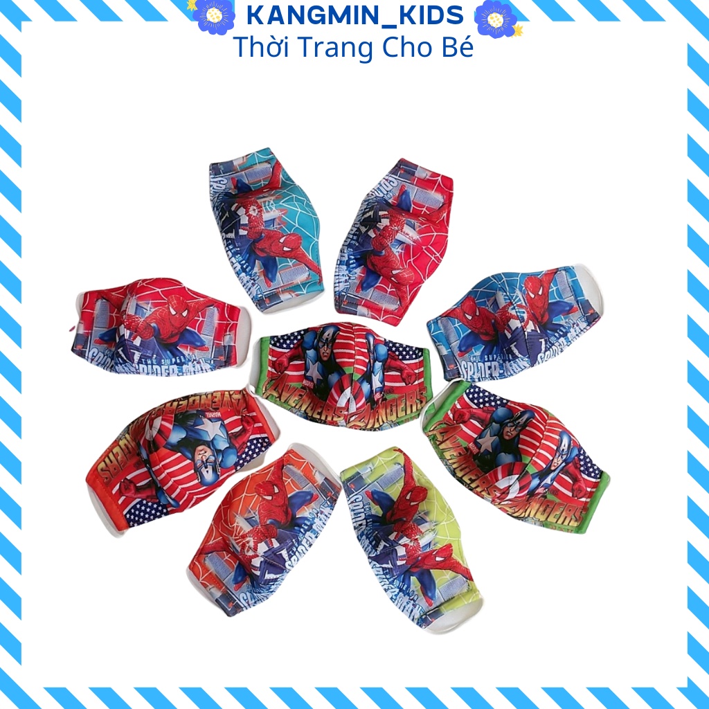 Khẩu trang cho bé sét 10 chiếc Kangmin kids , Khẩu trang vải cho bé trai bé gái hình siêu nhân KTV01 bé 1-6T
