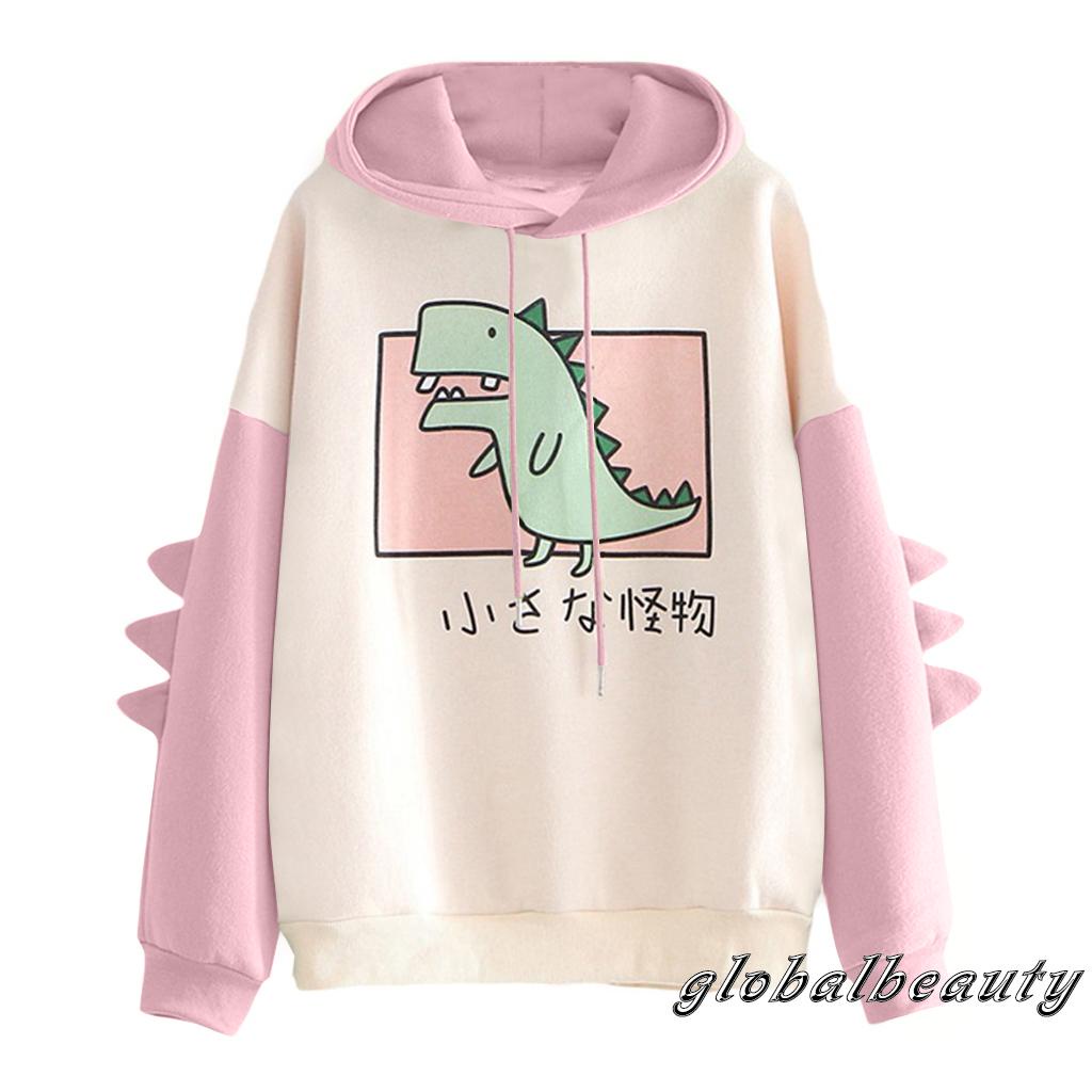 Áo hoodie tay dài in hình khủng long thời trang cho nữ