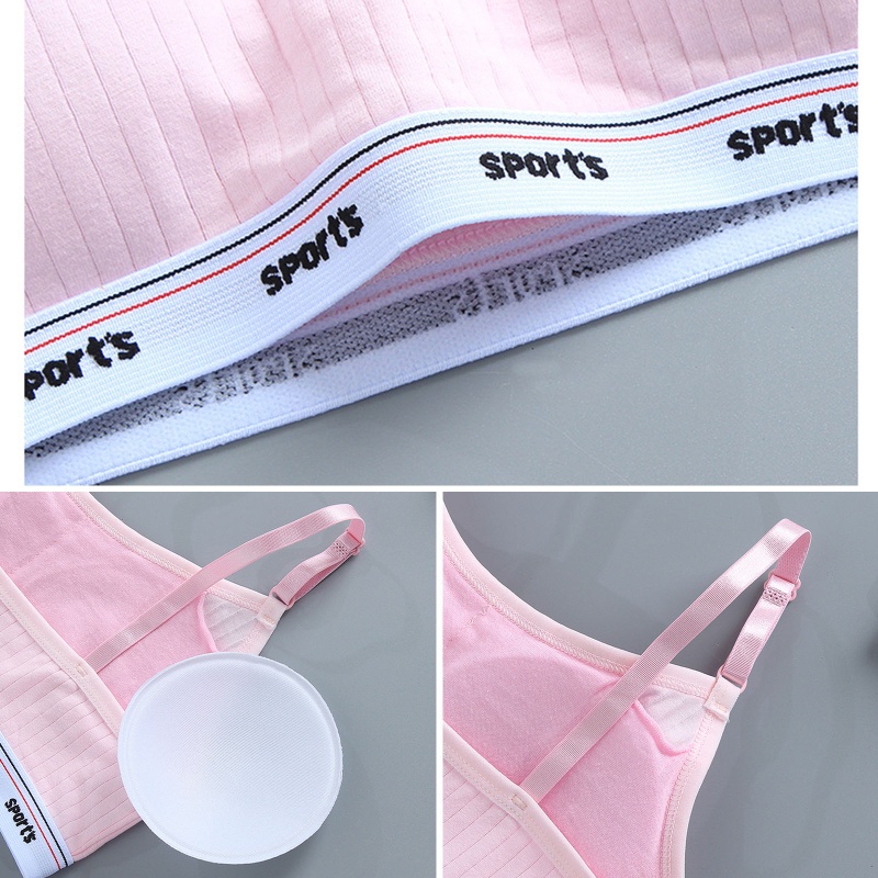 Haha Áo Ngực Thể Thao Hai Dây Có Đệm Ngực Màu Trơn Có Gân In Chữ Dành Cho Bé Gái