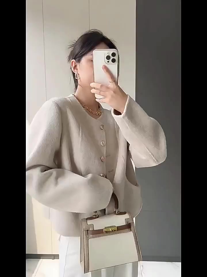 Áo khoác len hai mặt cổ tròn thời trang cho nữ | BigBuy360 - bigbuy360.vn