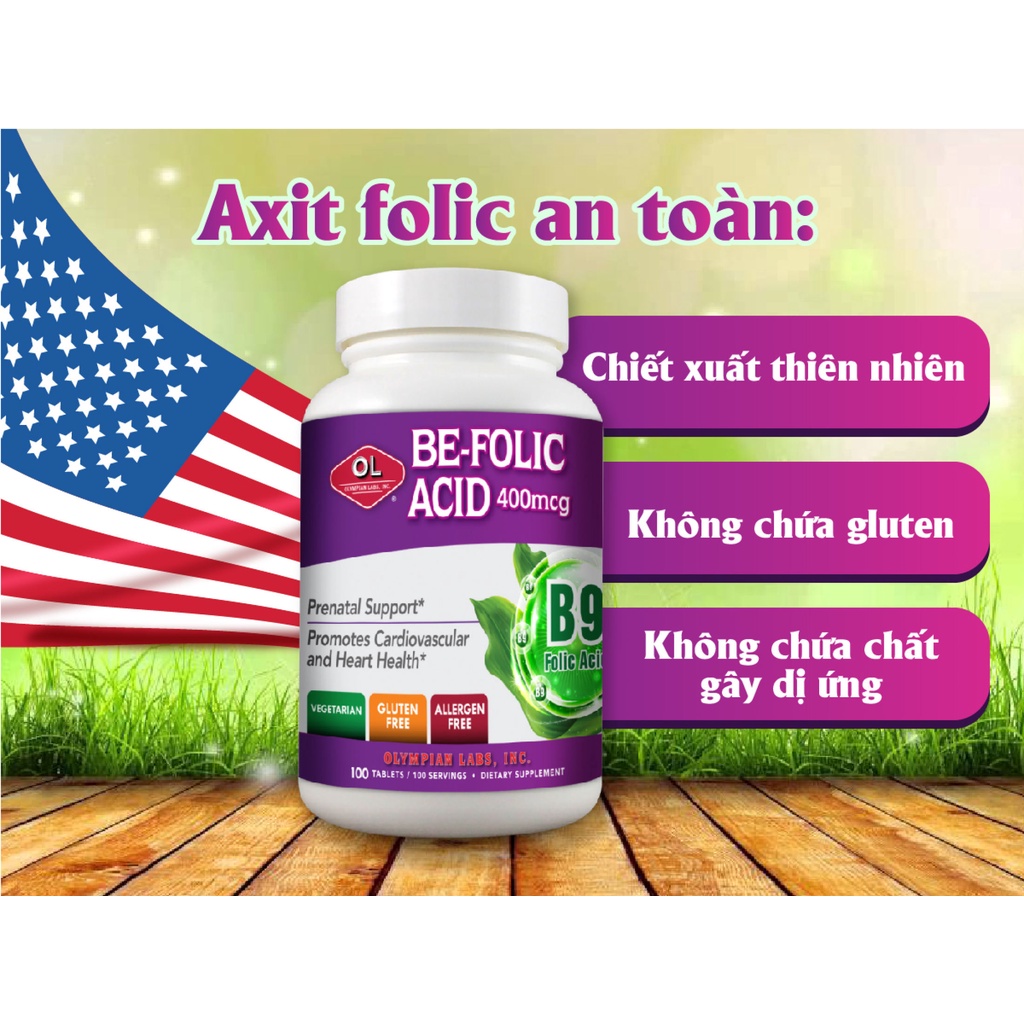 Viên Uống Olympian Labs Be Folic Acid Bổ Sung Vitamin, Tăng Cường Sức Khoẻ Cho Bà Bầu 100 Viên