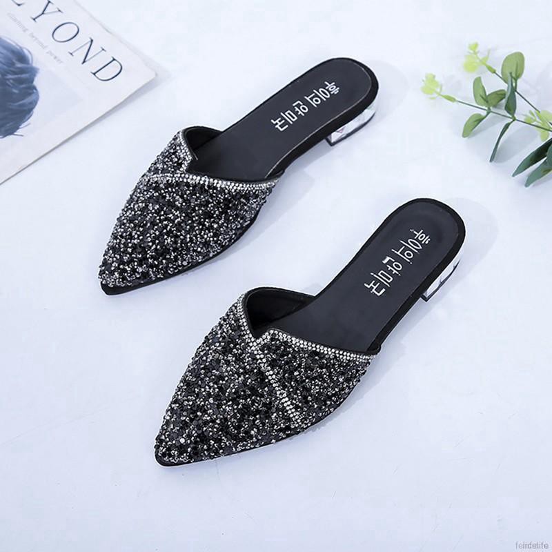 Dép mũi nhọn đính đá sang trọng thời trang cho nữ