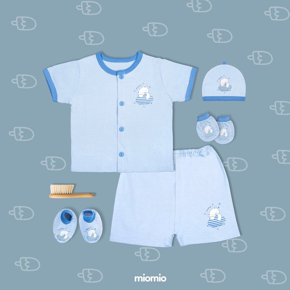 Bộ Sơ Sinh Cài Giữa Cộc Tay MIOMIO, Họa Tiết Gấu Mây Dành Cho Bé Trai Bé Gái , 100% Cotton