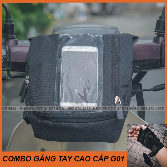 Kho Sỉ SG - Túi treo đầu xe máy dạng đứng đựng điện thoại cảm ứng được giúp xem Googlemaps - Shipper - Túi cảm ứng treo