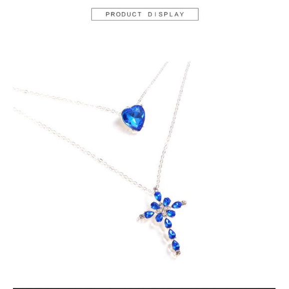 Dây chuyền nữ thời trang đính đá chữ thập, trái tim xanh cá tính