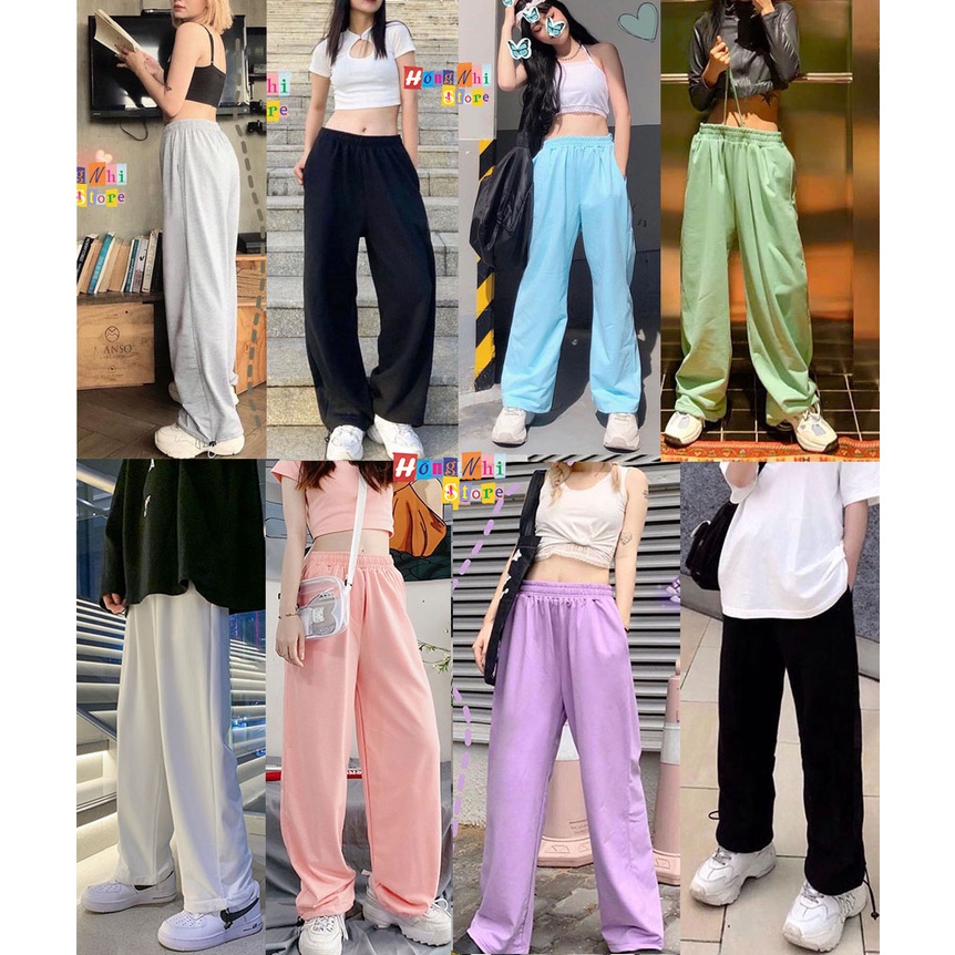 Quần Jogger Basic Ulzzang Unisex Jogger Trơn Dây Rút Lai Ống Rộng Màu Hồng Nhạt - MM