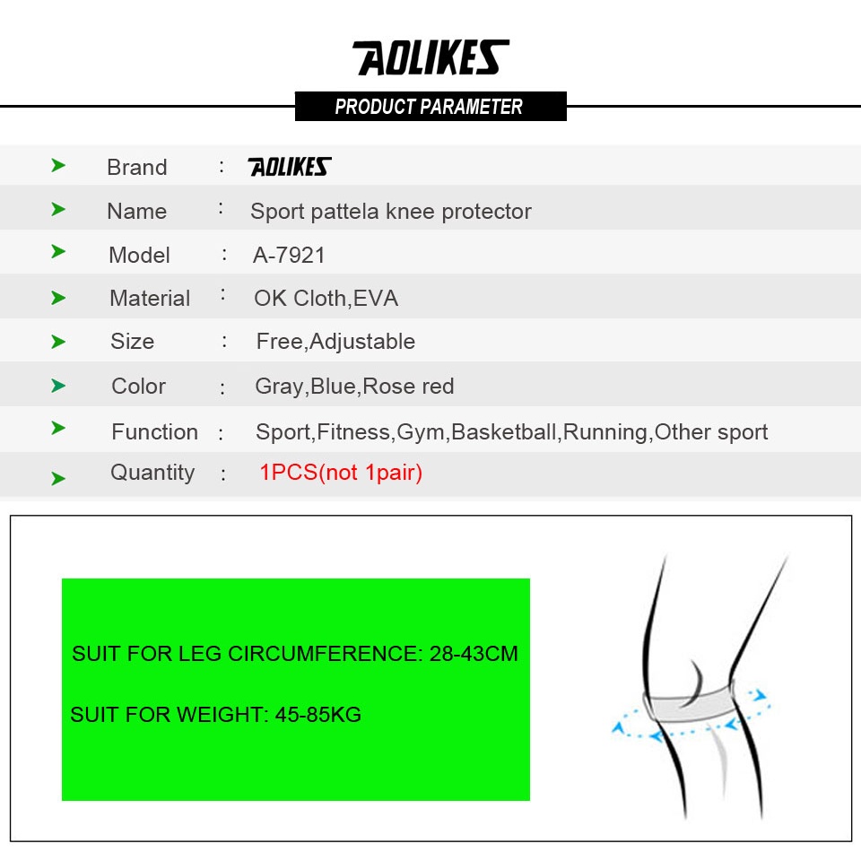 AOLIKES 1 Đai Quấn Bảo Vệ Đầu Gối Chống Sốc Thấm Hút Mồ Hôi Có Thể Điều Chỉnh