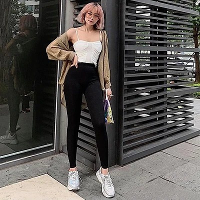 Quần legging dài nữ cạp cao gen bụng co giãn vải cotton Hàn cao cấp tôn dáng Quần Legging lưng cao ôm bó thể thao đi học