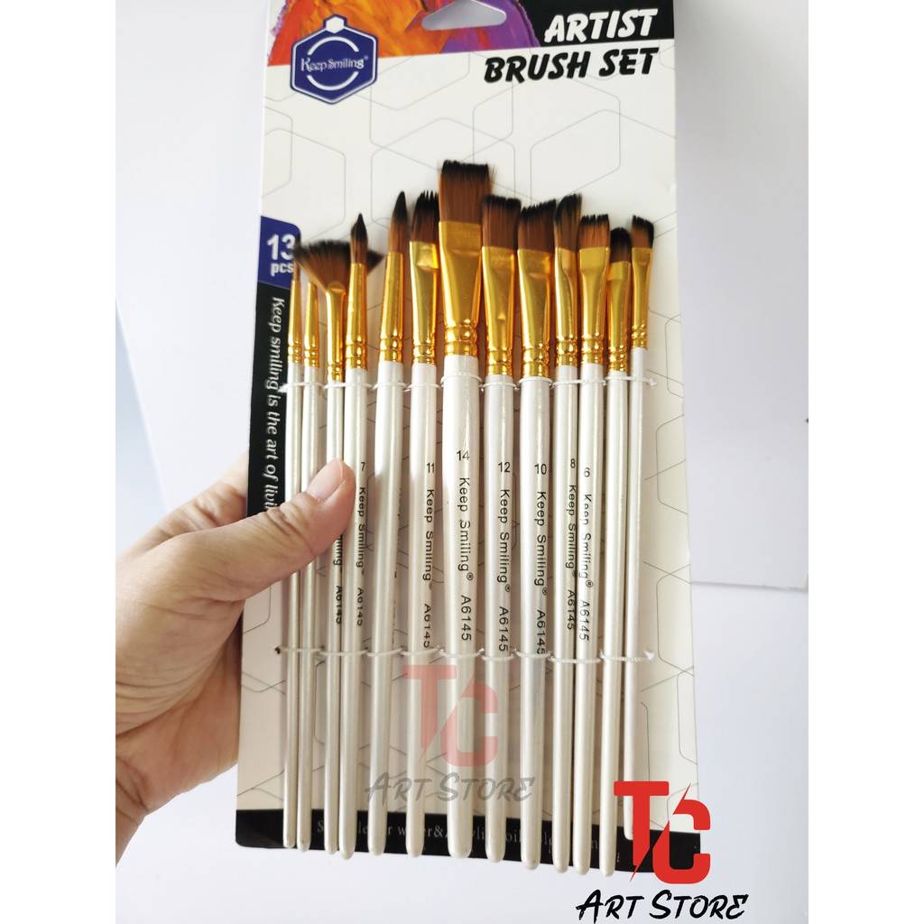 Bộ 13 Cọ Vẽ Màu DẦU, ACRYLIC, NƯỚC Keep Smilling A6145 - Đủ Đầu