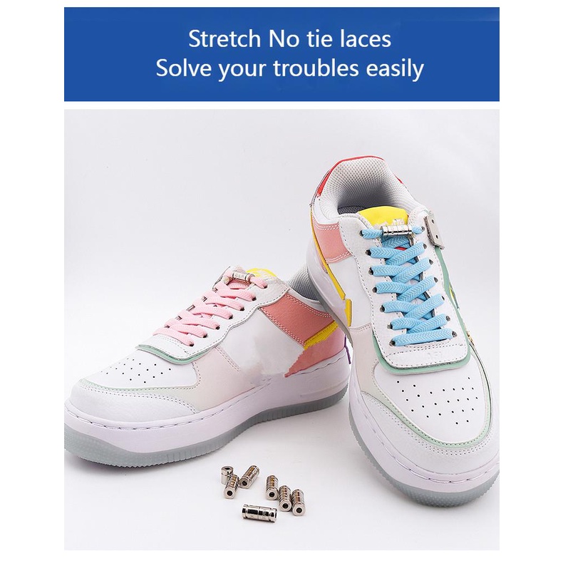 Khóa Dây Giày Co Giãn Phẳng Không Cần Buộc Bằng Kim Loại Mới Cho Người Lớn Và Trẻ Em