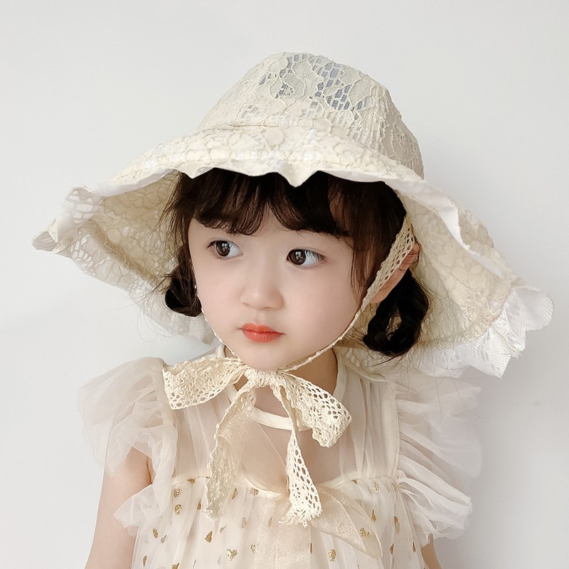 Mũ rộng vành phối ren xinh xắn hợp thời trang hè cho bé gái