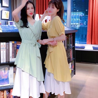 Đầm midi váy maxi tùng phối trắng 2 màu, váy dạo phố (kèm hình thật)