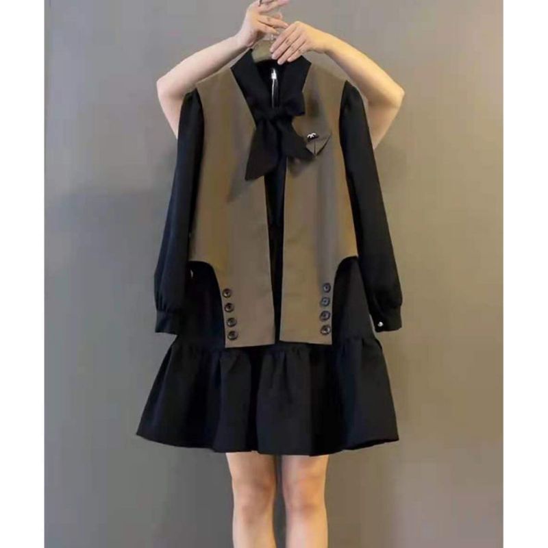 Set Váy sơ mi mix áo gi- Lê kèm Ảnh thật