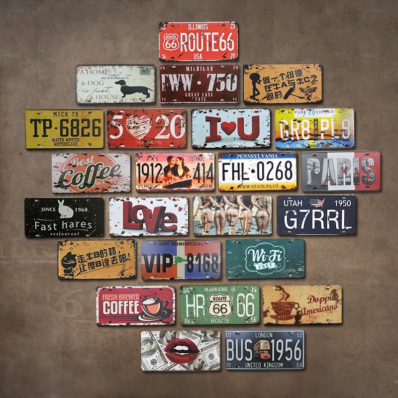 Biển số thiếc decor trang trí tường phong cách Retro Vintage 15x30cm