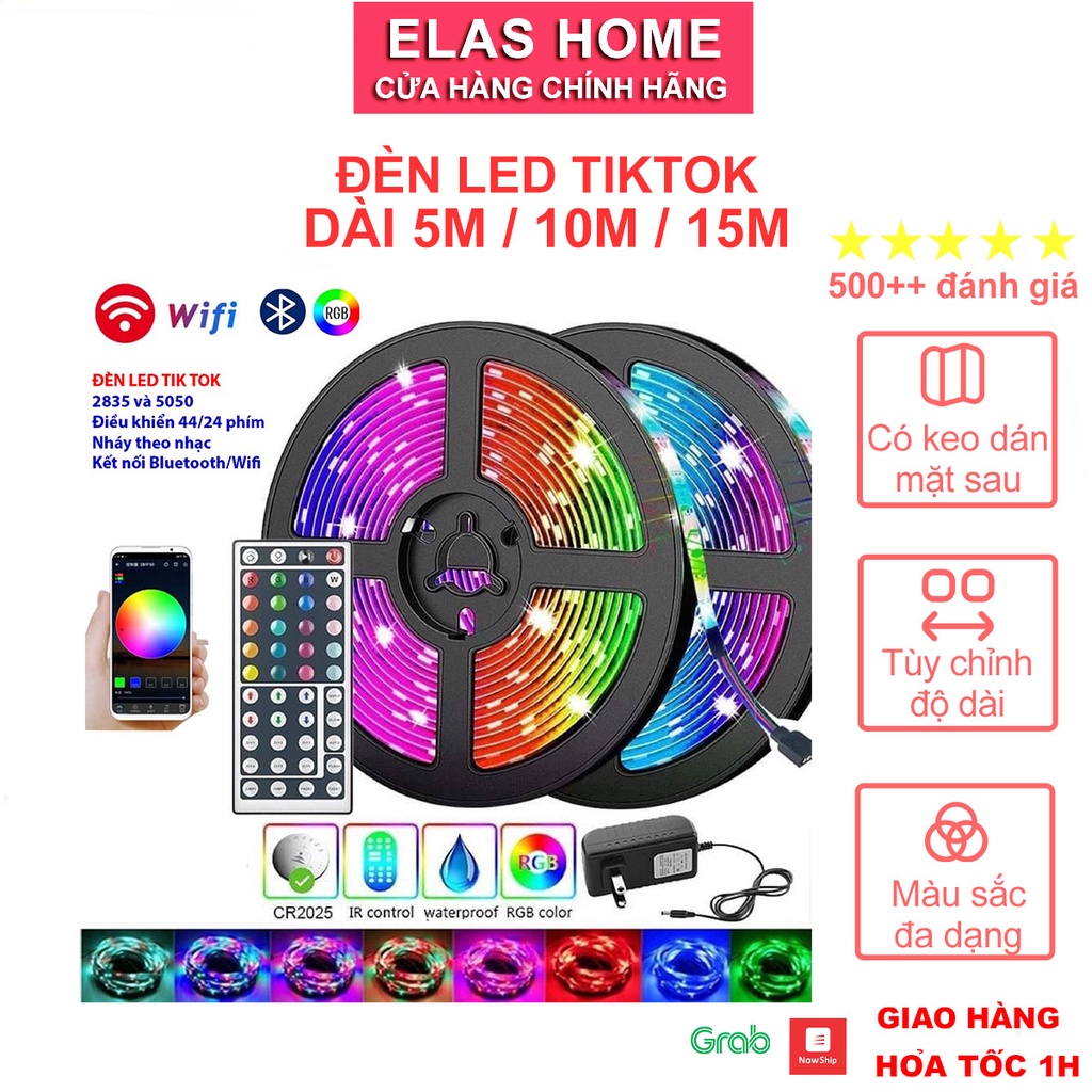 Đèn led tiktok đổi màu Elashome đèn led cảm ứng nhạc trang trí phòng ngủ sử dụng app và điều khiển RGB 5050 2835