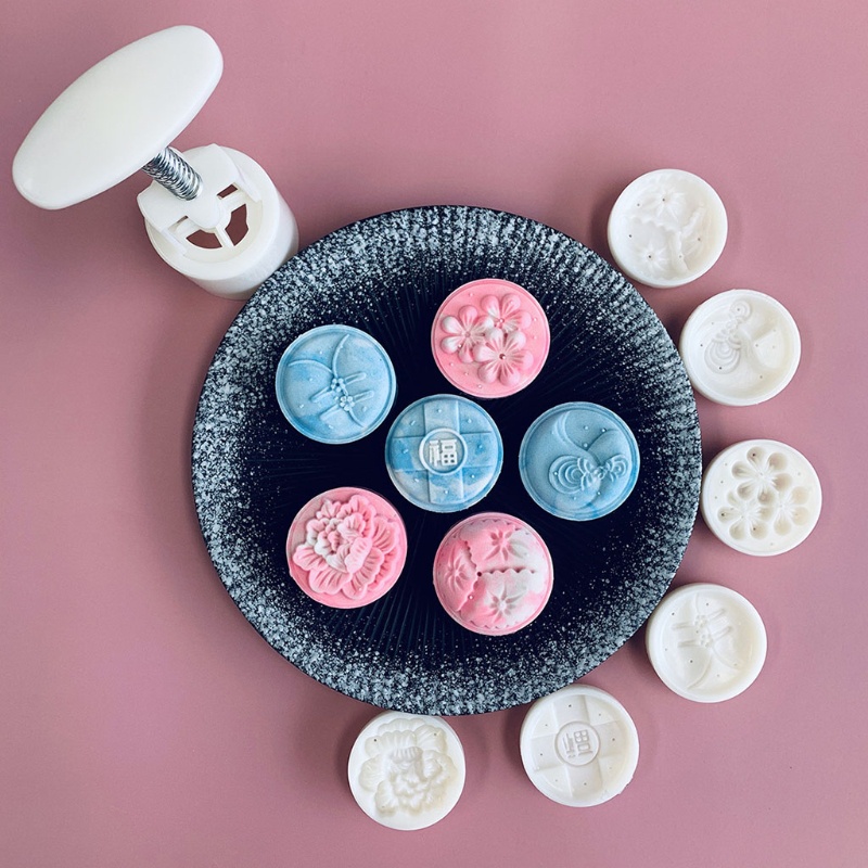 Bộ dụng cụ ép làm bánh trung thu 50g kèm 6 khuôn