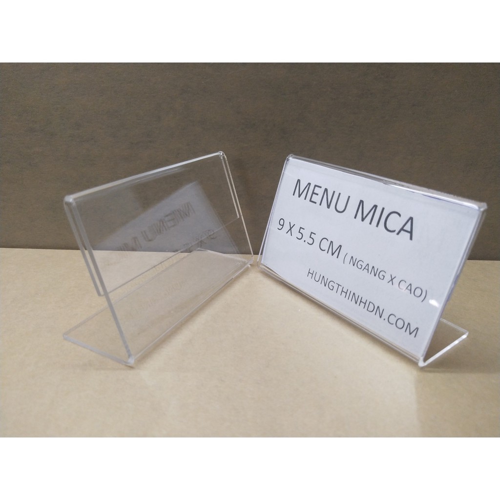 Kệ mica chức danh, danh thiếp, nhãn ghi chú menu mica chữ L, bảng giá sản phẩm, tên sản phẩm 9 x 5.5 cm