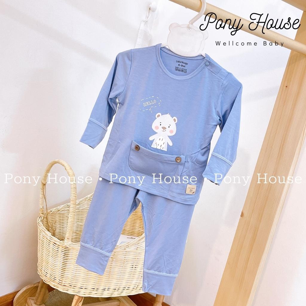 Bộ Quần Áo Dài Tay Uala &amp; Rogo Cài Vai Chất Sợi Tre Bambo Siêu Mềm Mại Cho Bé Trai Bé Gái Size 6-9M Đến 24-36M