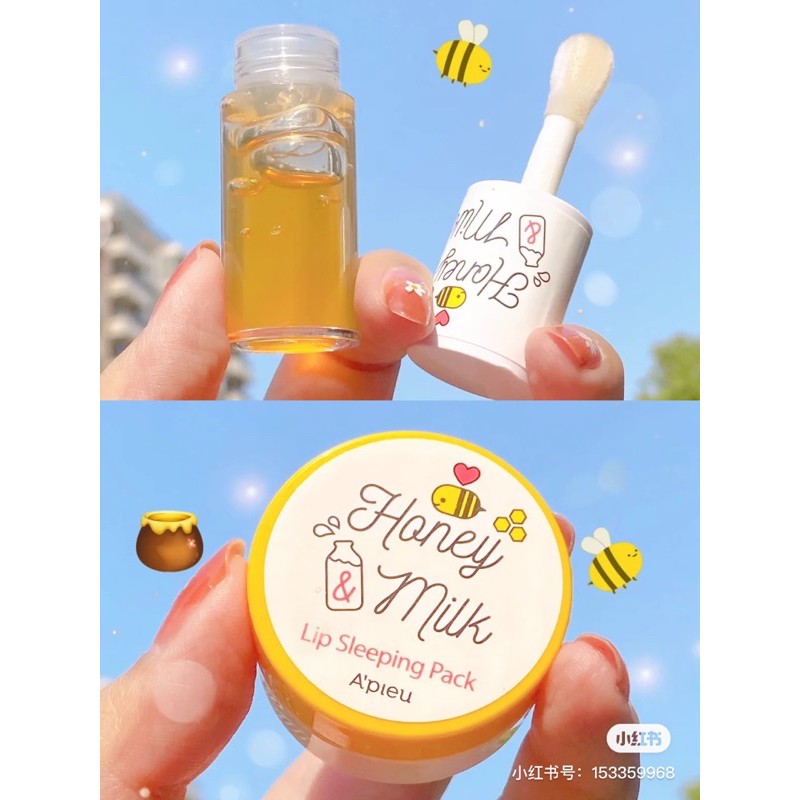 BỘ DƯỠNG MÔI MẬT ONG APIEU HONEY &amp; MILK LIPBALM / LIP SCRUB / LIP OIL / LIP SLEEPING PACK