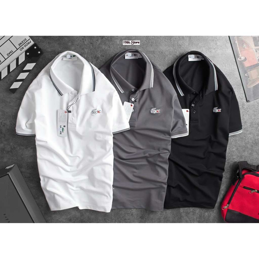 Áo thun có cổ phối viền Lacoste, hàng cao cấp.