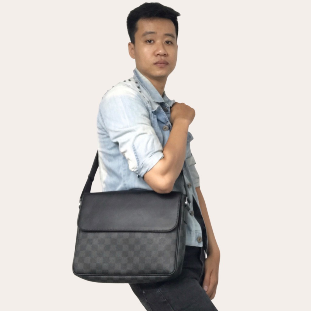 Cặp nam công sở văn phòng đeo chéo vai họa tiết caro, khóa kéo có nhiều ngăn da PU chống nước để tài liệu, ipad tiện lợi | BigBuy360 - bigbuy360.vn