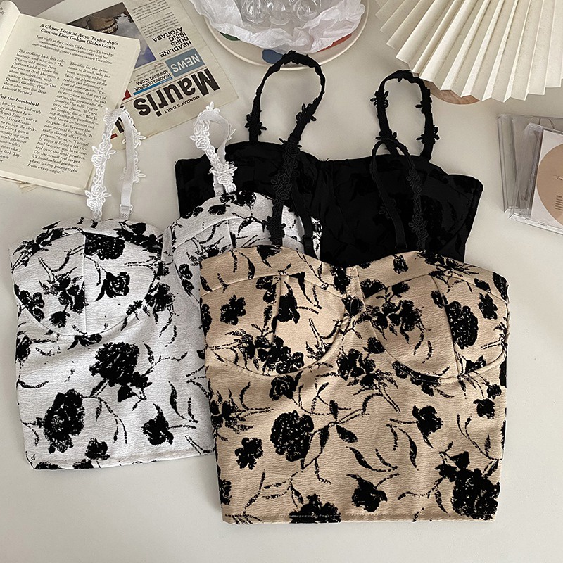 Áo Hai Dây In Hoa Có Đệm Ngực Thời Trang Hàn Quốc Gợi Cảm Cho Nữ