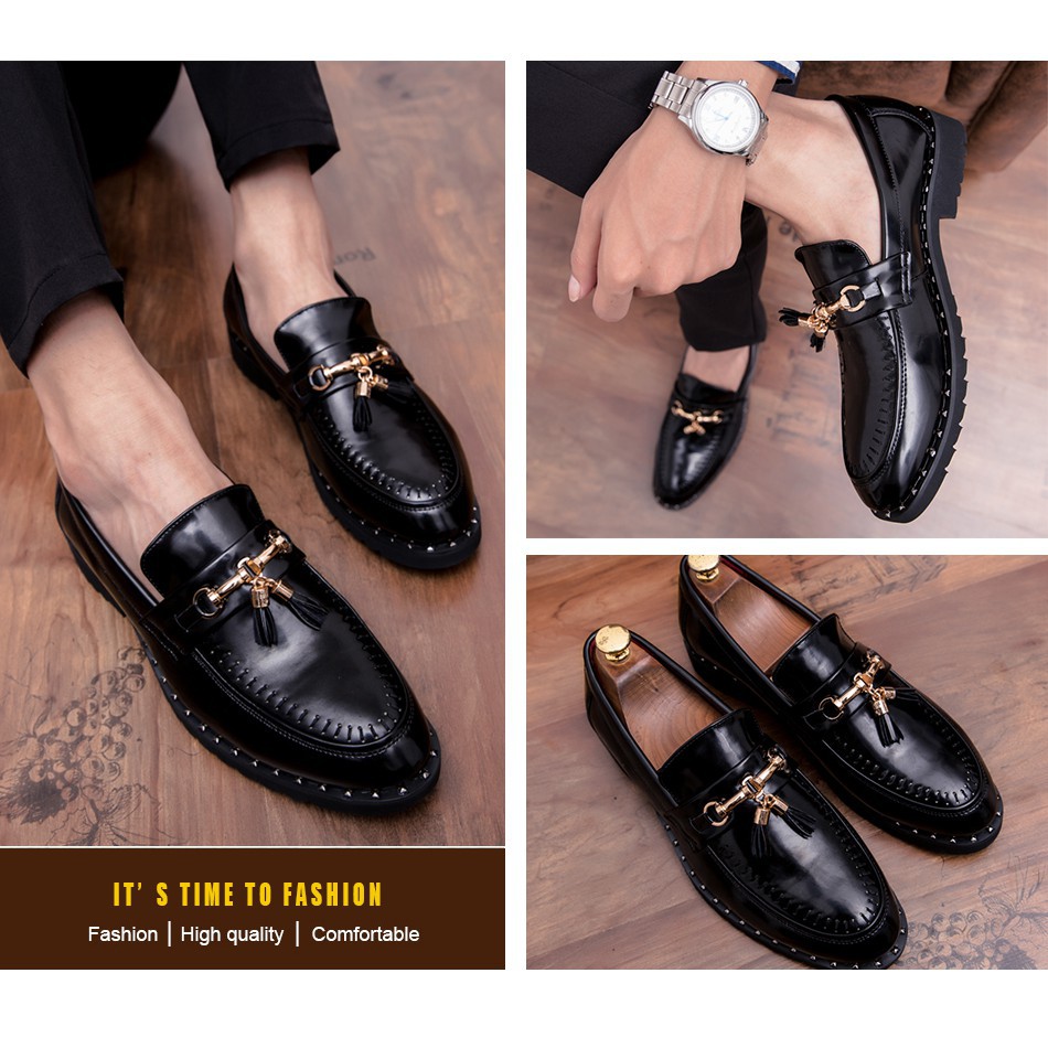 INLIKE Italian Men Loafers Split Leather Party And Wedding Mens Dress Shoes