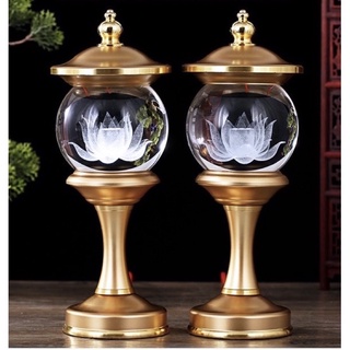 Cặp 2 cây đèn led pha lê hoa sen 7 màu thờ cúng trang trí