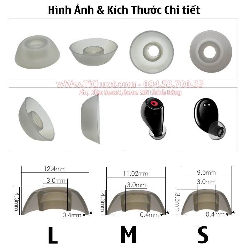 [Lõi 3mm-Cao 4mm] Nút Cao Su Tai Bluetooth TWS Nút Ngắn Thấp