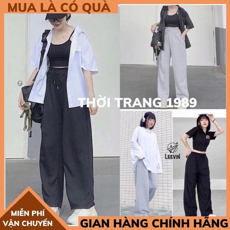 Quần nỉ trơn basic ống rộng nam nữ form rộng unisex, jogger nỉ ulzzang dáng xuông phong cách hàn quốc THỜI TRANG 1989