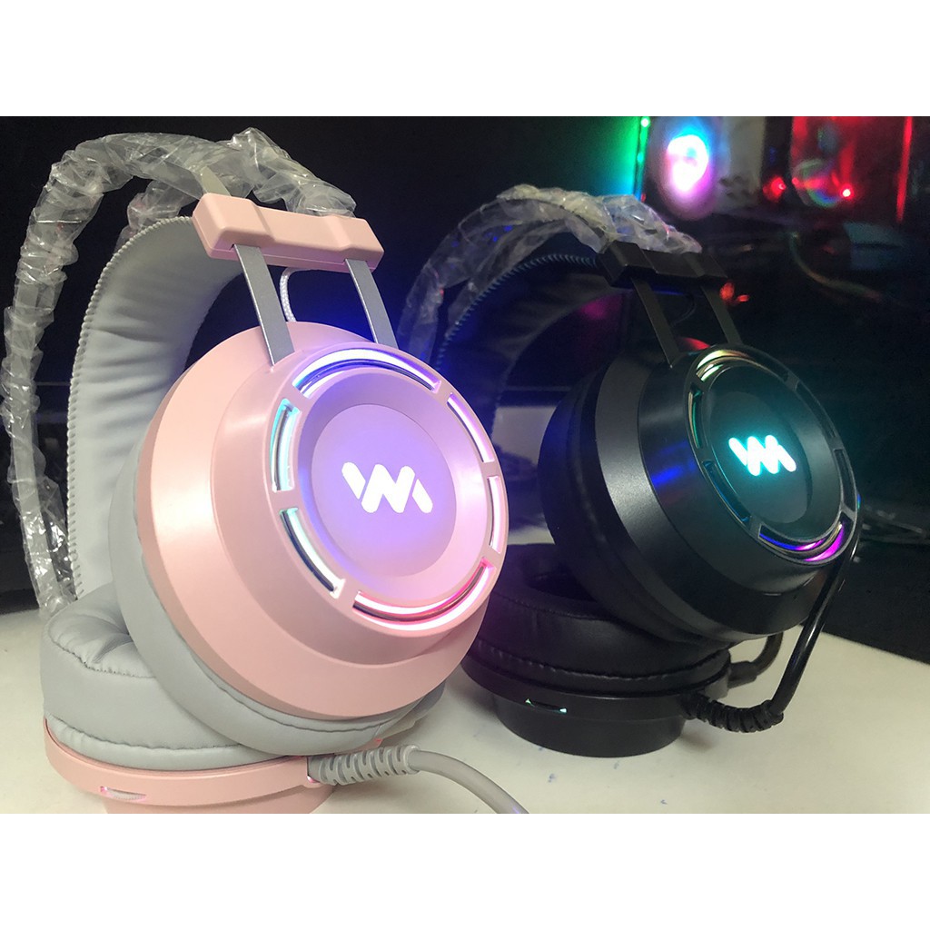 Tai nghe Gaming Wangming 9800s có dây RGB 7.1 - Cổng USB - Màu đen và hồng cute - BH 12 Tháng