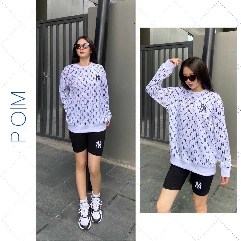 Áo Sweater nam nữ, Áo nỉ xuất dư M.L.B, Áo thun dài tay NY Monogram SW02 - Pom Store