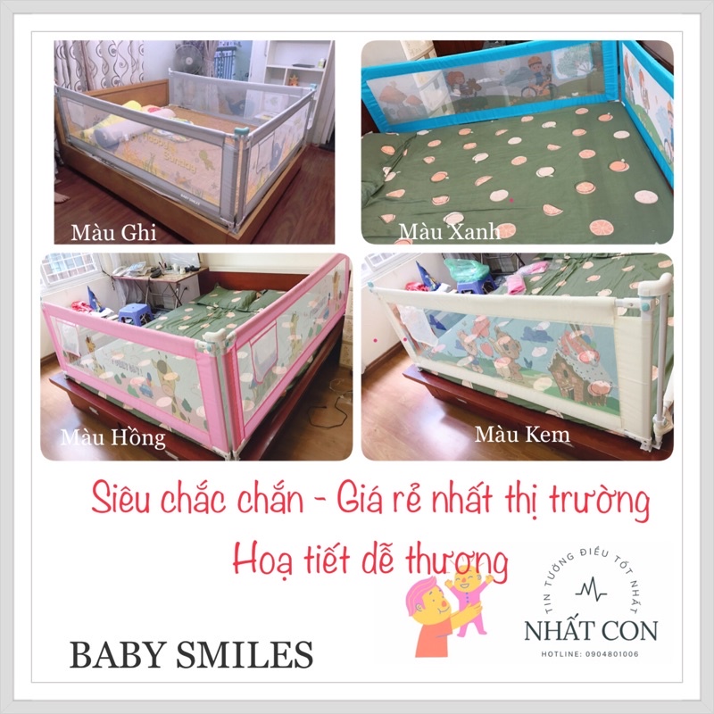 (ĐỦ SIZE) Thanh Chắn Giường Baby Smiles độ cao 62-82cm